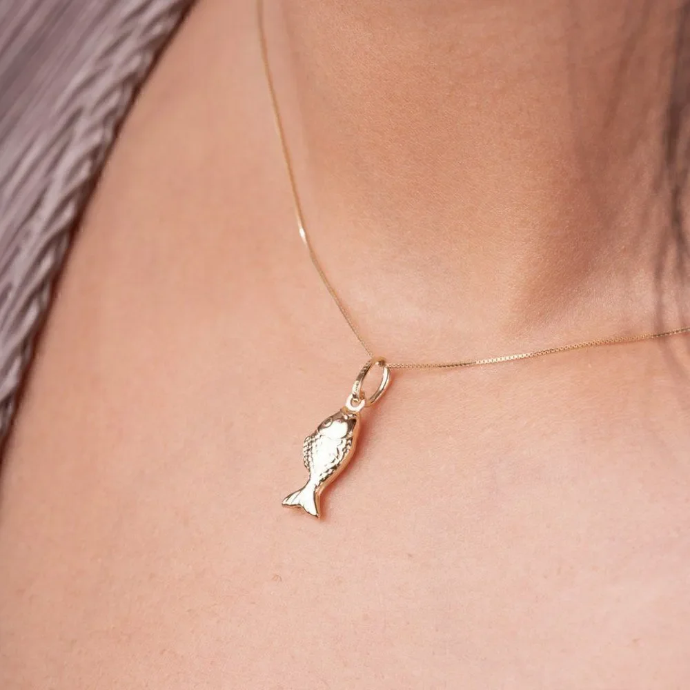 Fish charm | Real Gold necklace | 14k Real Gold Pendant | birthday gift |
